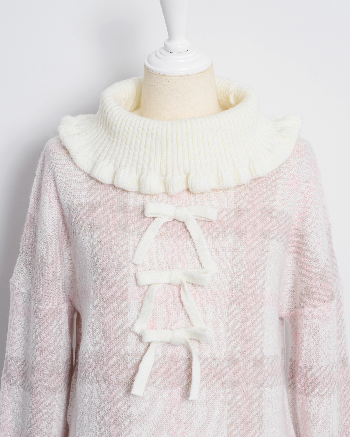 フロントリボンハートチェックニットワンピース