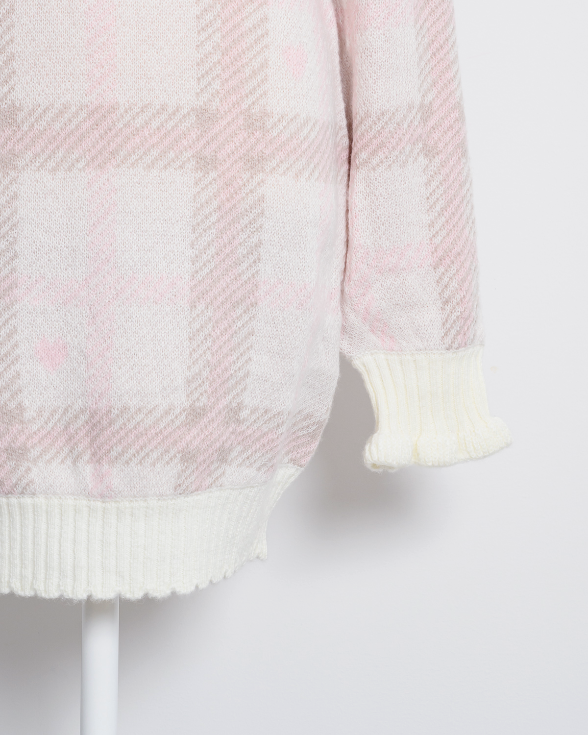 フロントリボンハートチェックニットワンピース