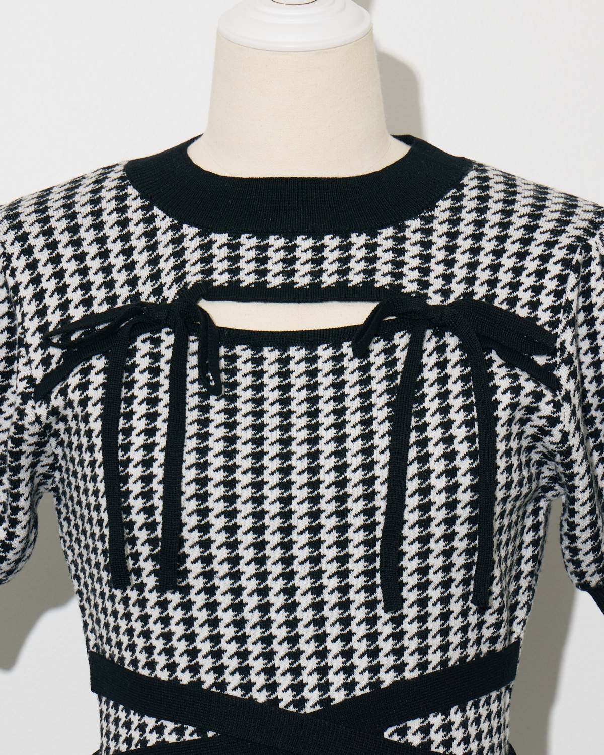 千鳥柄アームウォーマー付きニットワンピ