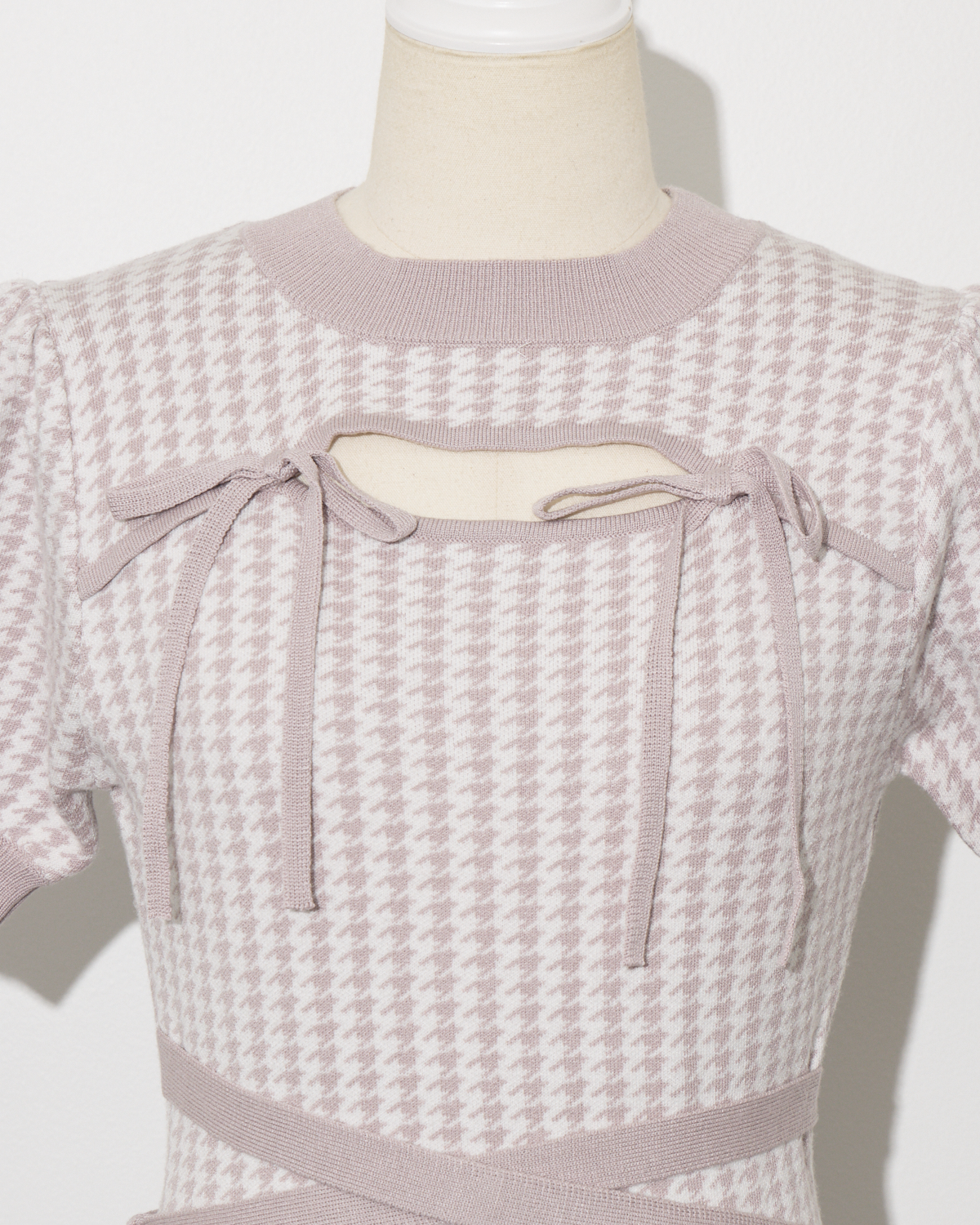 千鳥柄アームウォーマー付きニットワンピ