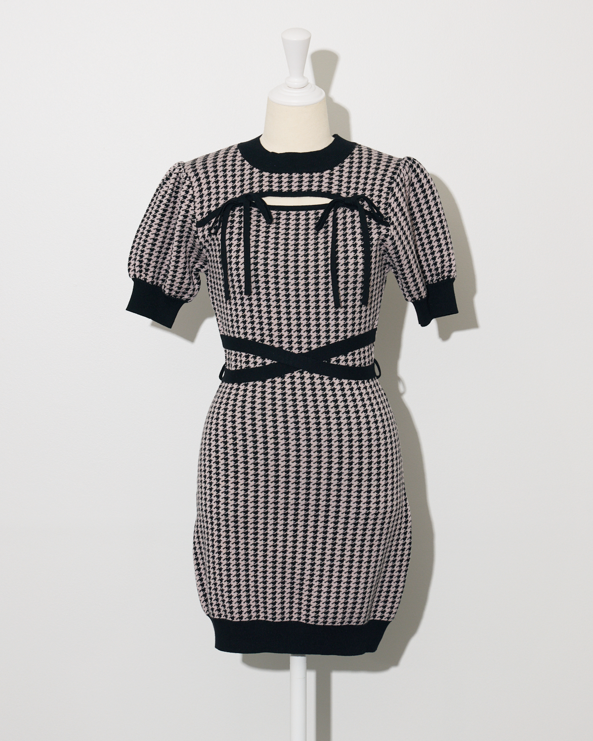 千鳥柄アームウォーマー付きニットワンピ