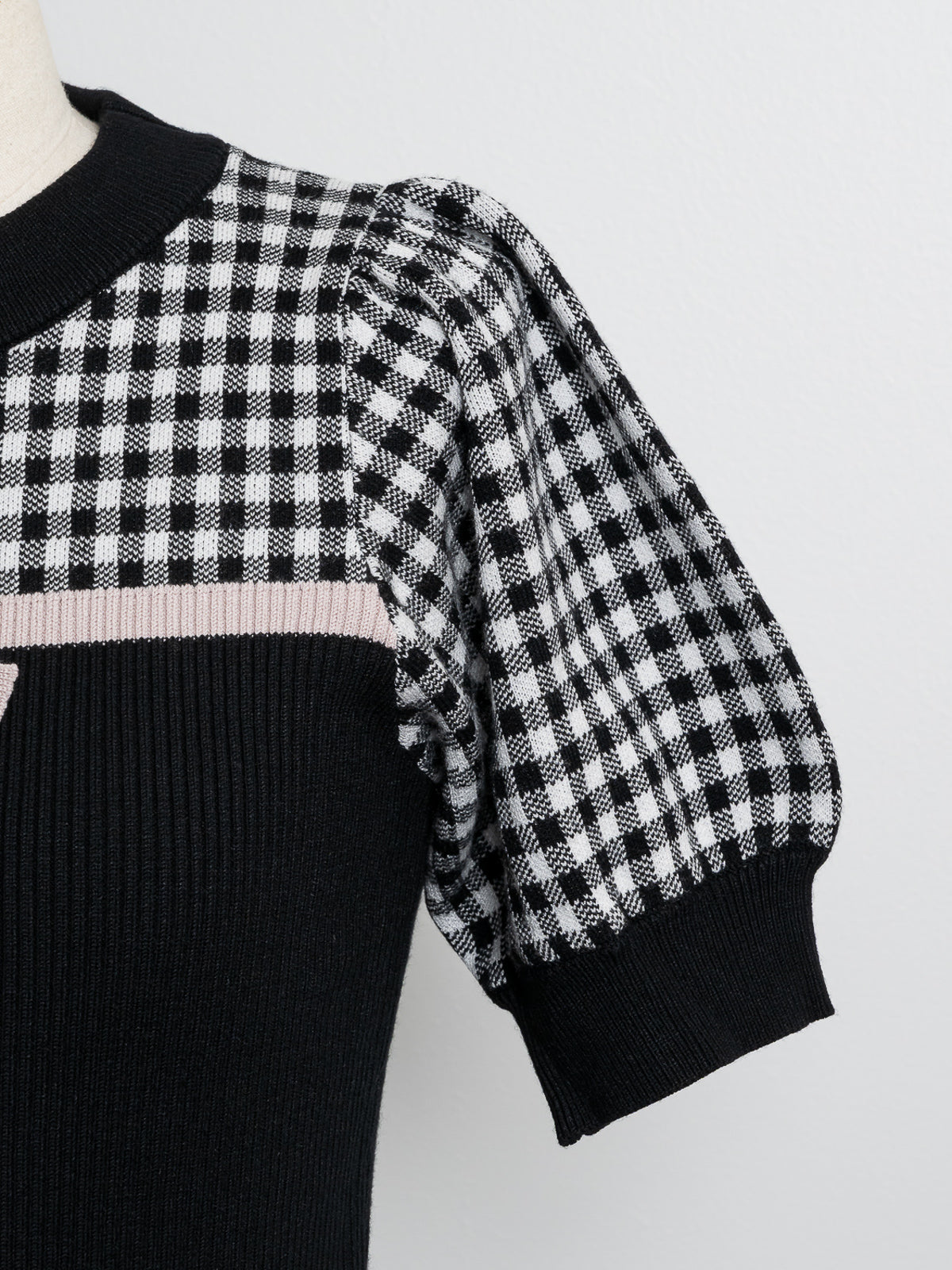 リボンテープギンガムニットトップス