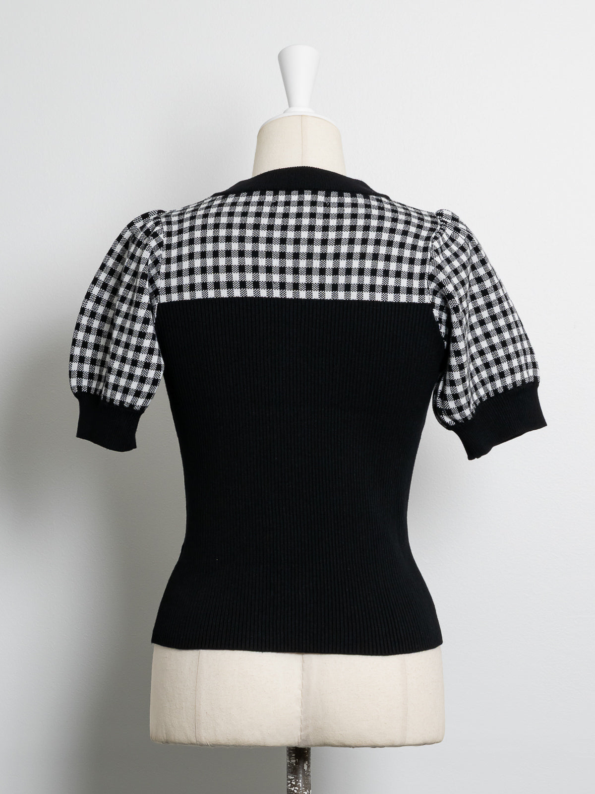 リボンテープギンガムニットトップス