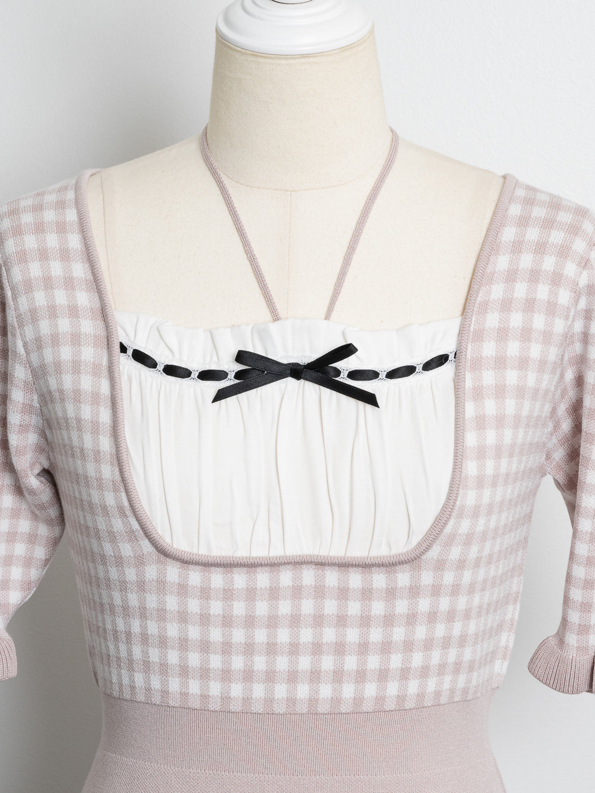 ドーリーギンガムニットカフェワンピ