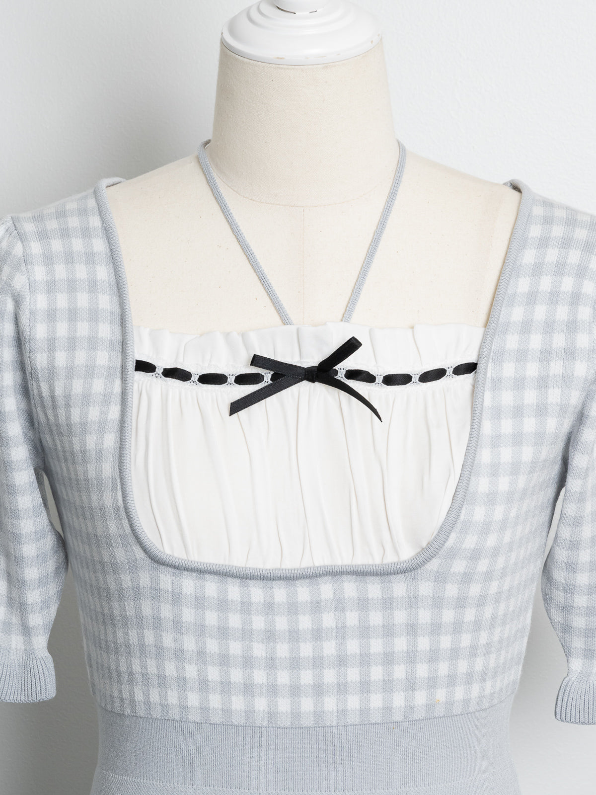 ドーリーギンガムニットカフェワンピ