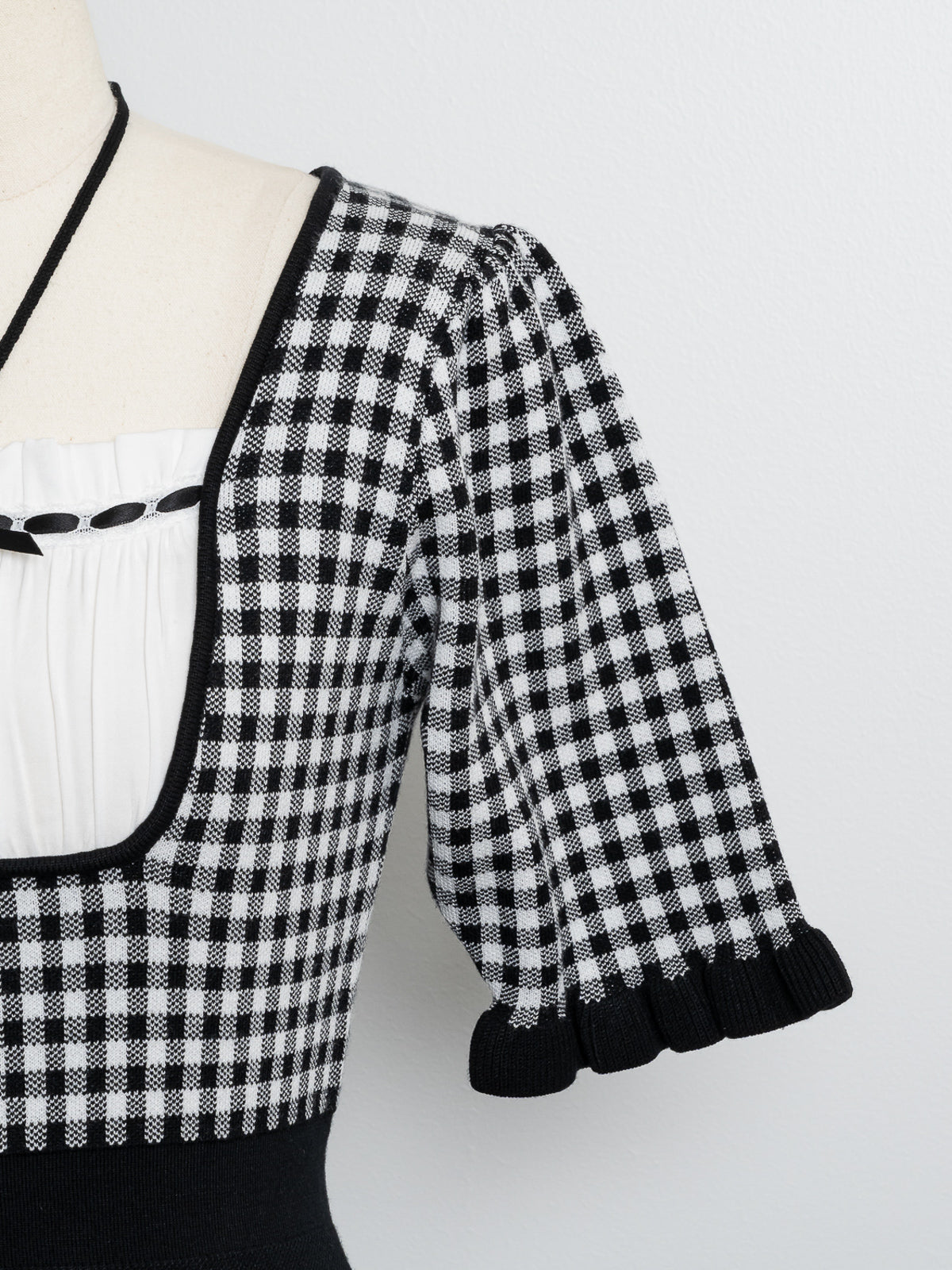 ドーリーギンガムニットカフェワンピ