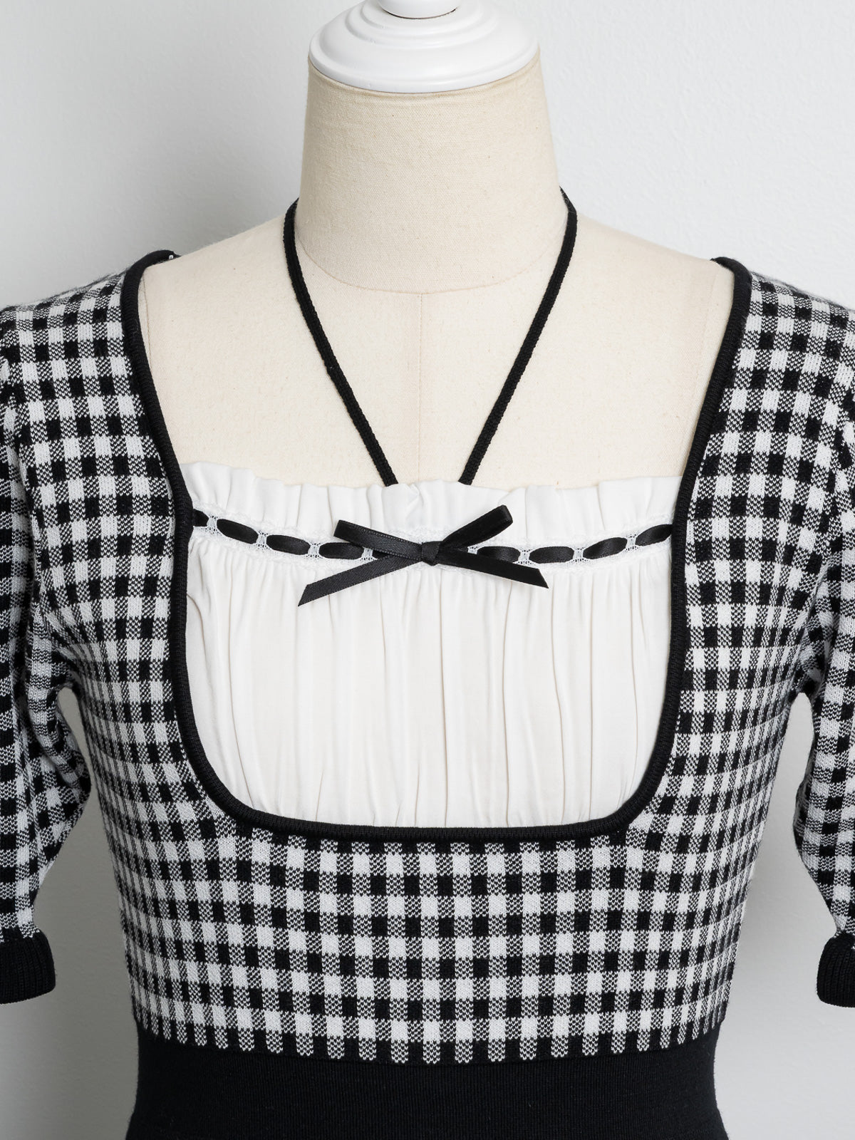 ドーリーギンガムニットカフェワンピ