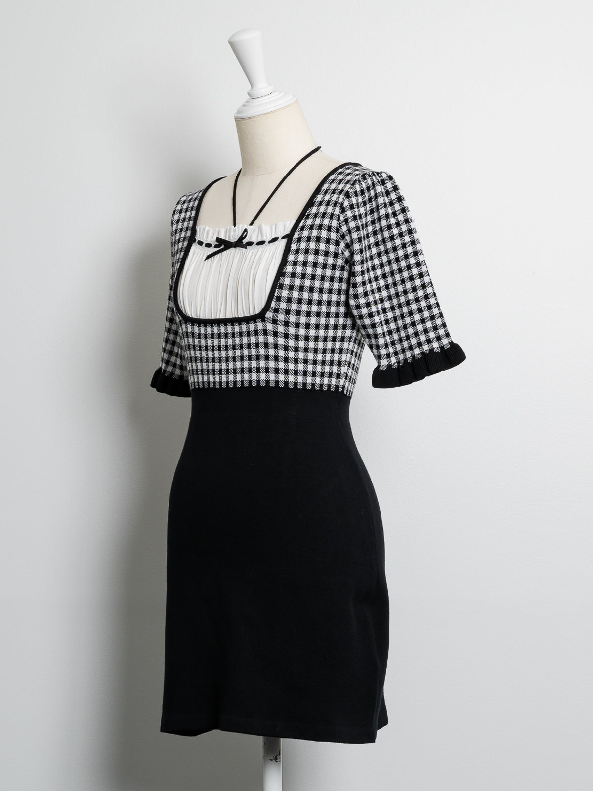 ドーリーギンガムニットカフェワンピ