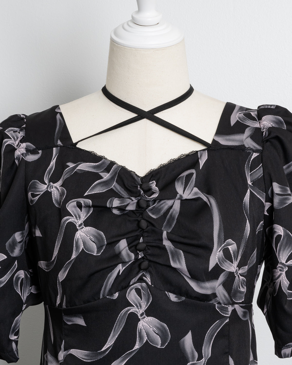 リボン柄ロングワンピース