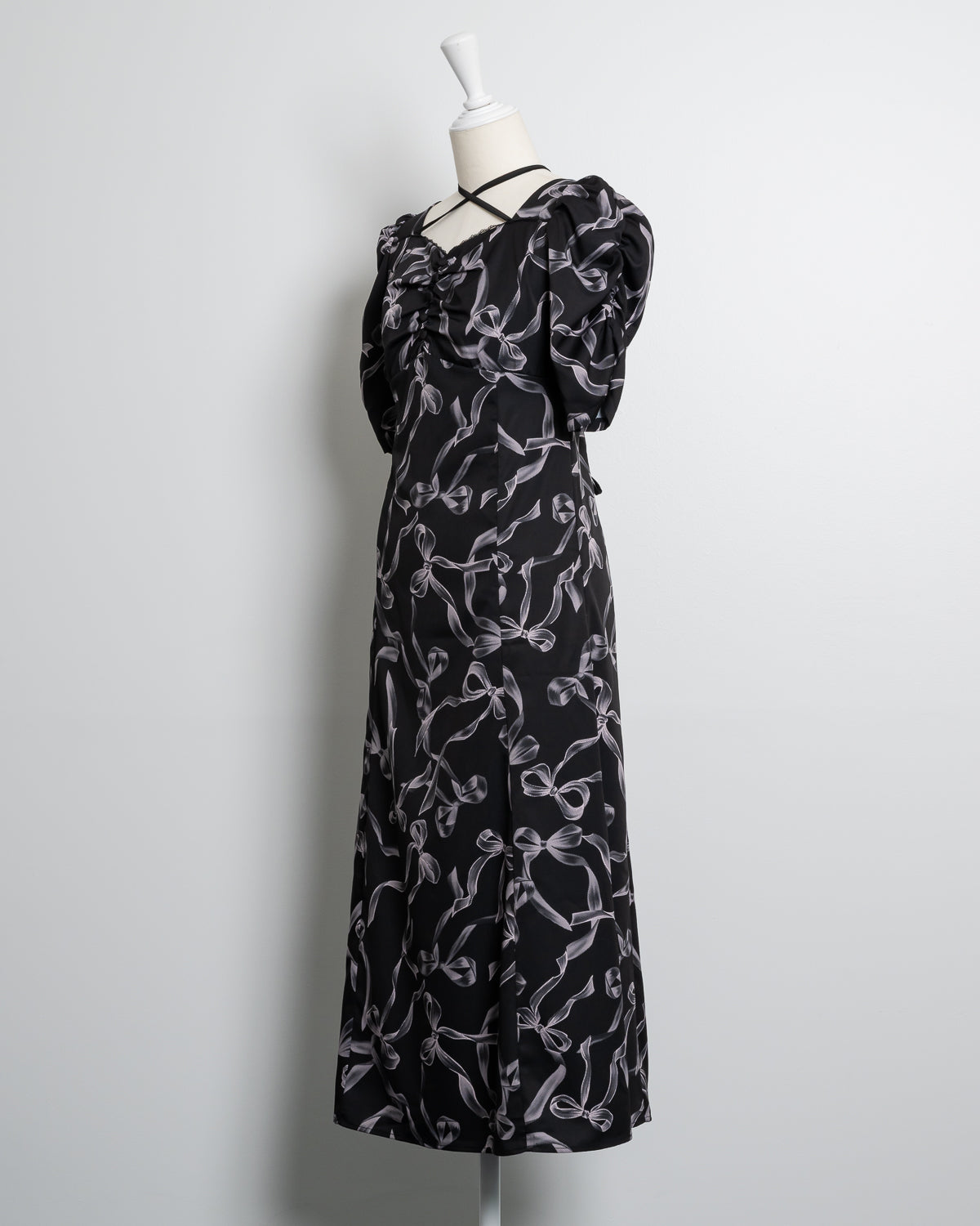 リボン柄ロングワンピース