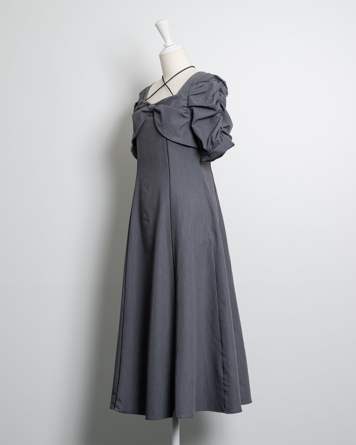 フロントリボンフレアロングワンピース