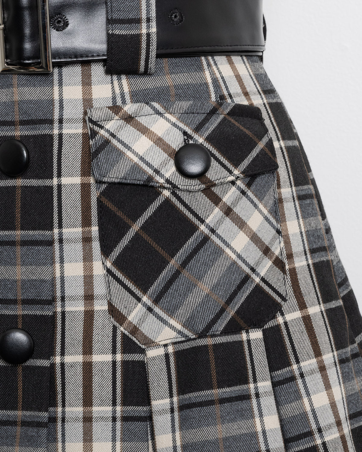 レザーベルトチェックプリーツミニスカート