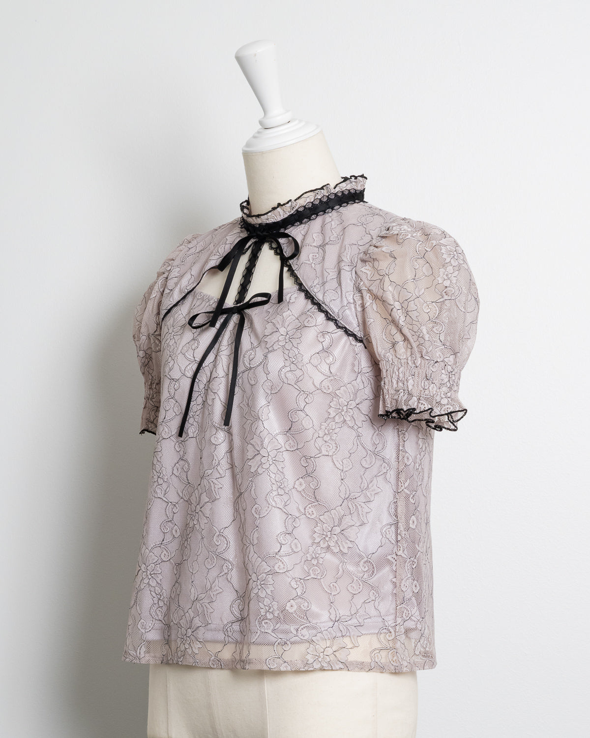 はしごリボンバイカラーレースブラウス