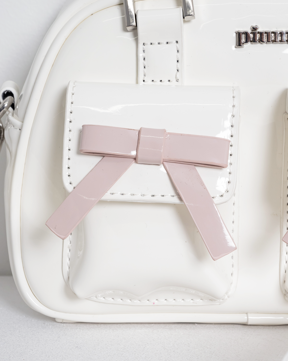 リボンポケットエナメルミニボストンバッグ