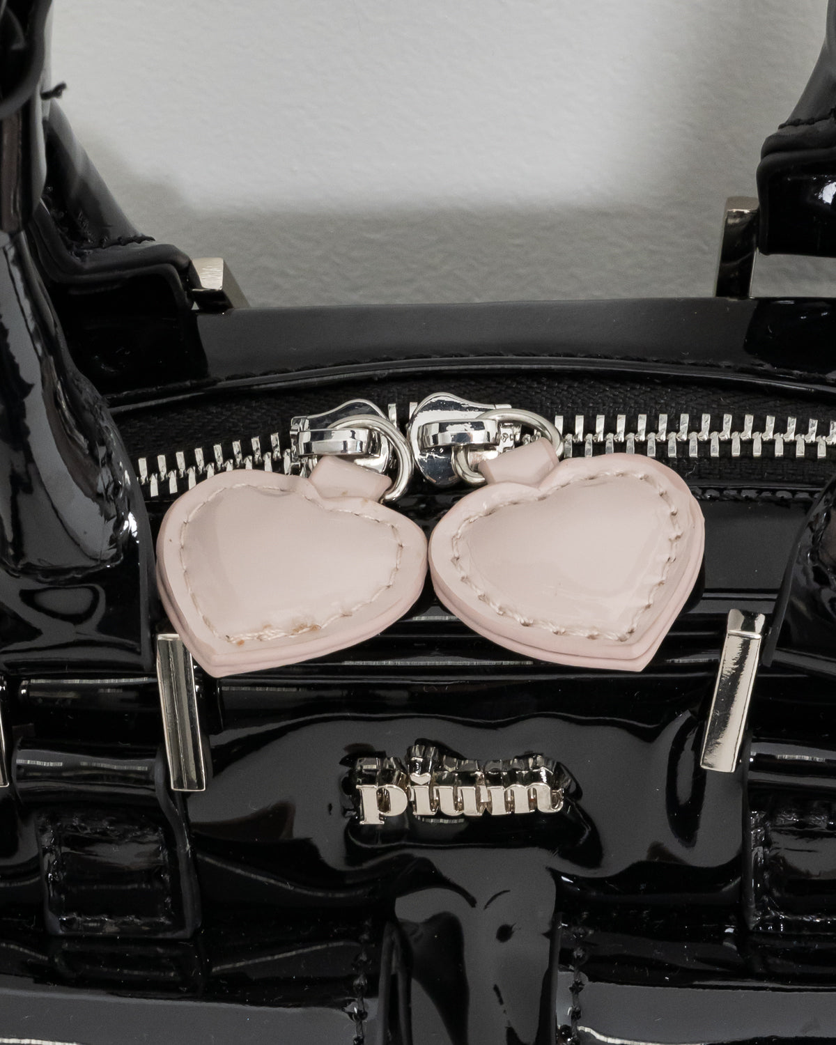 リボンポケットエナメルミニボストンバッグ