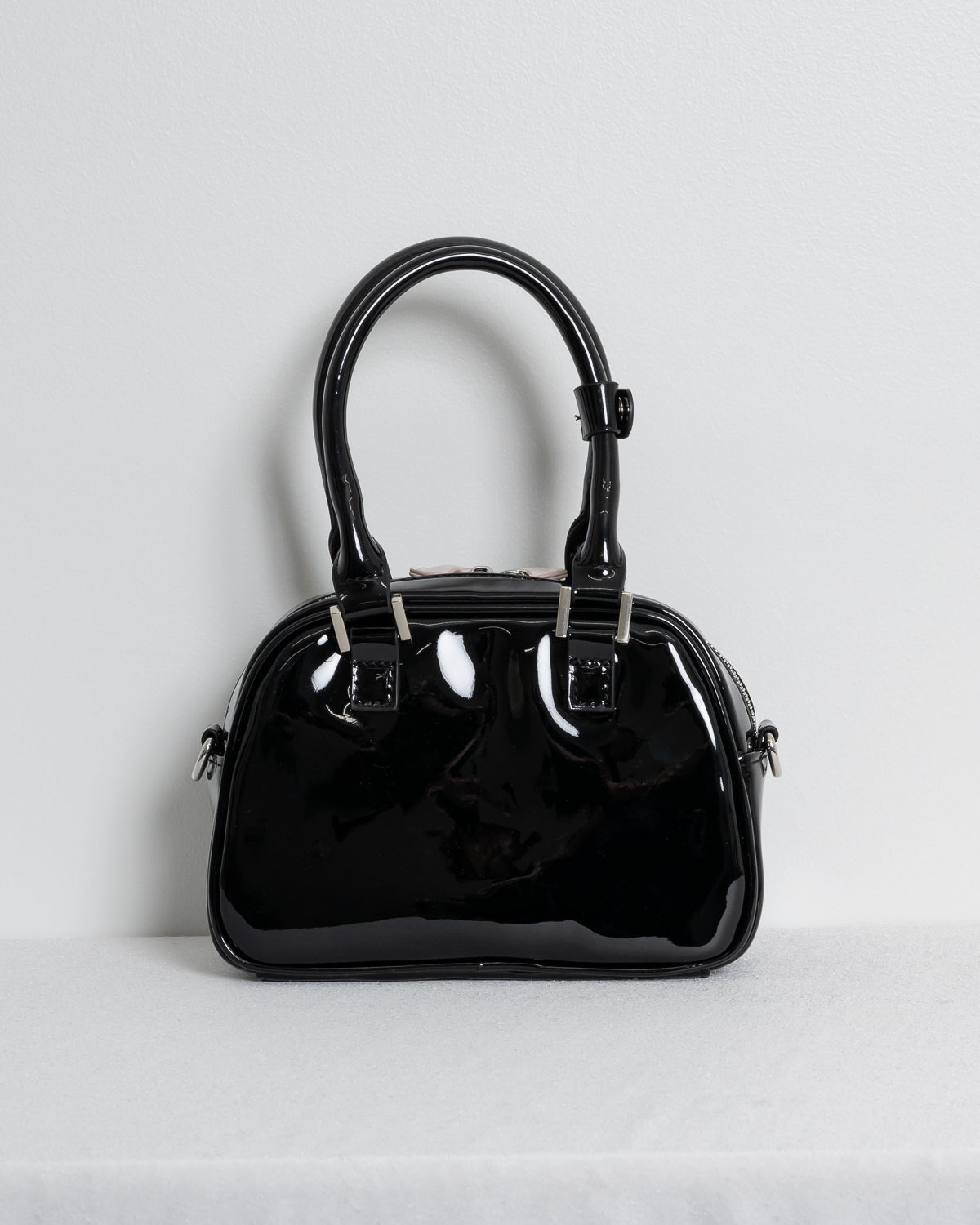 リボンポケットエナメルミニボストンバッグ