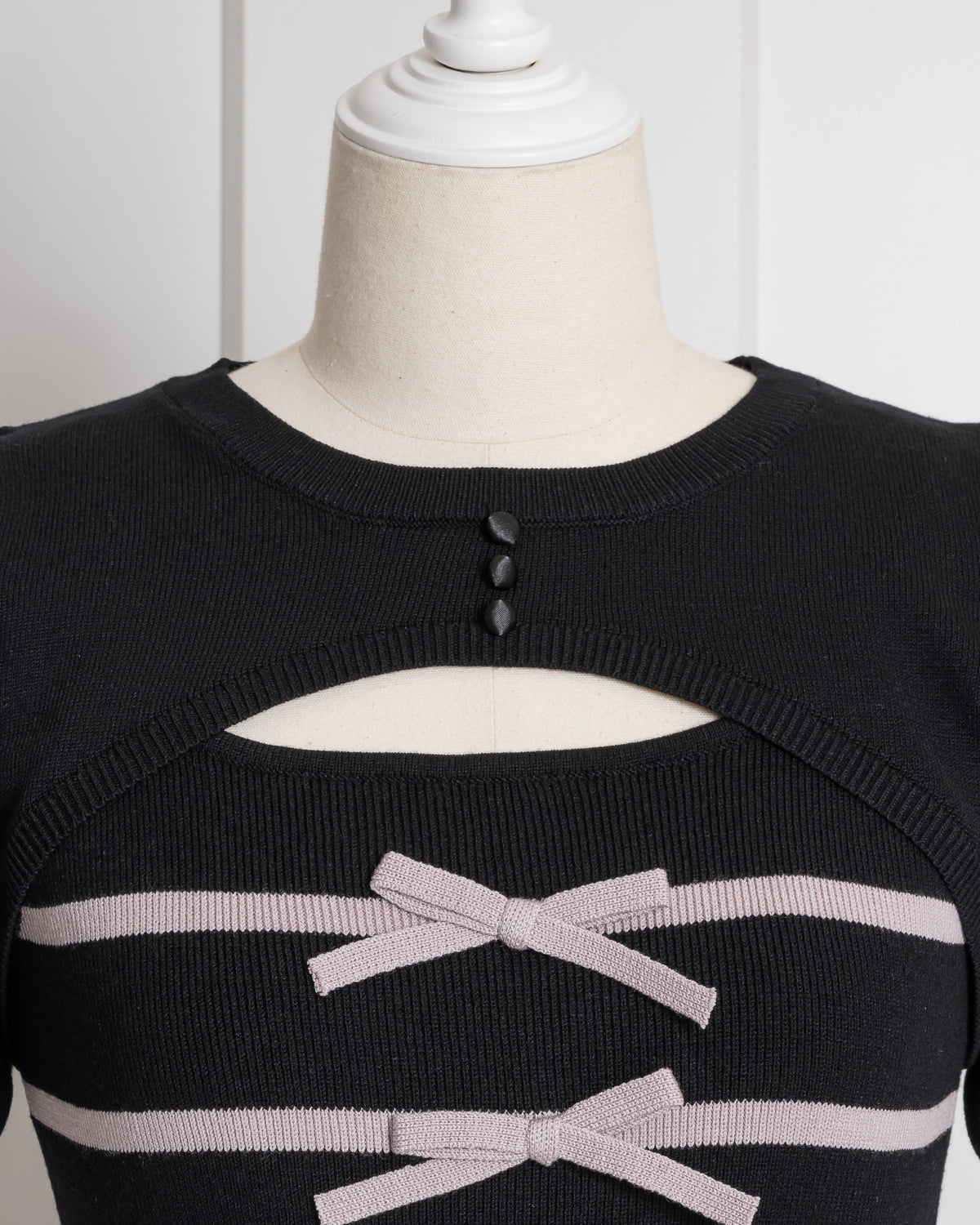 リボンテープレイヤード半袖ニットワンピ