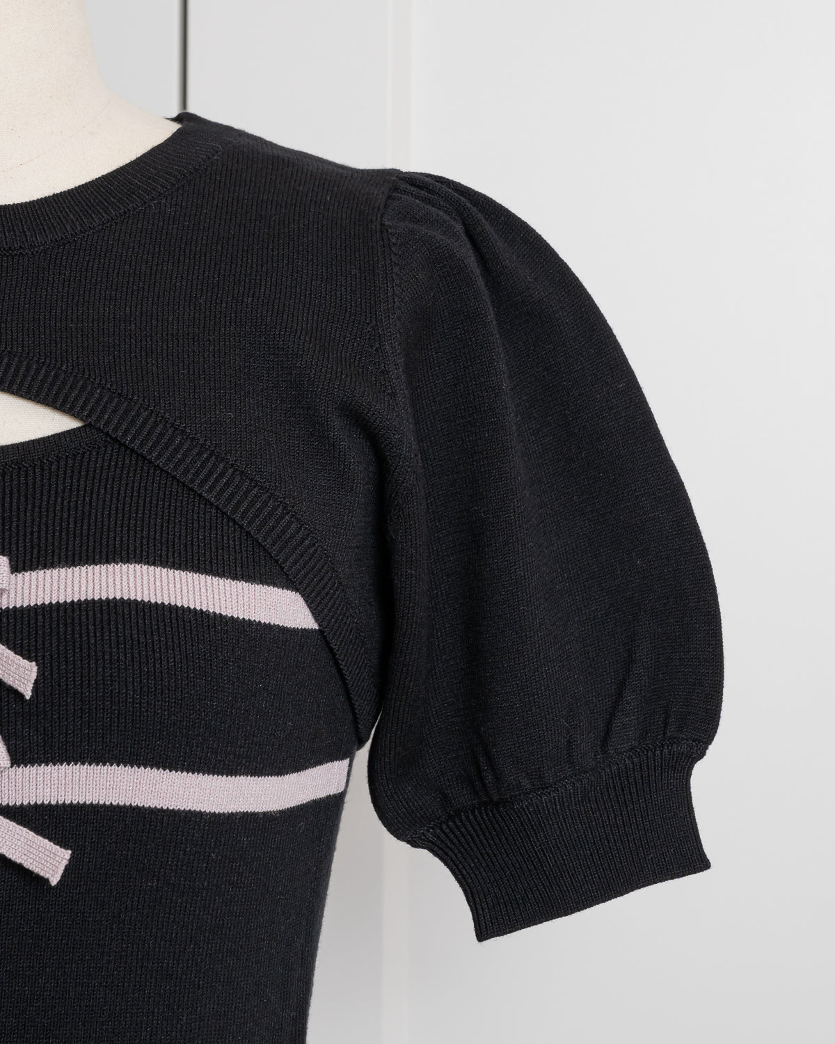 リボンテープレイヤード半袖ニットワンピ