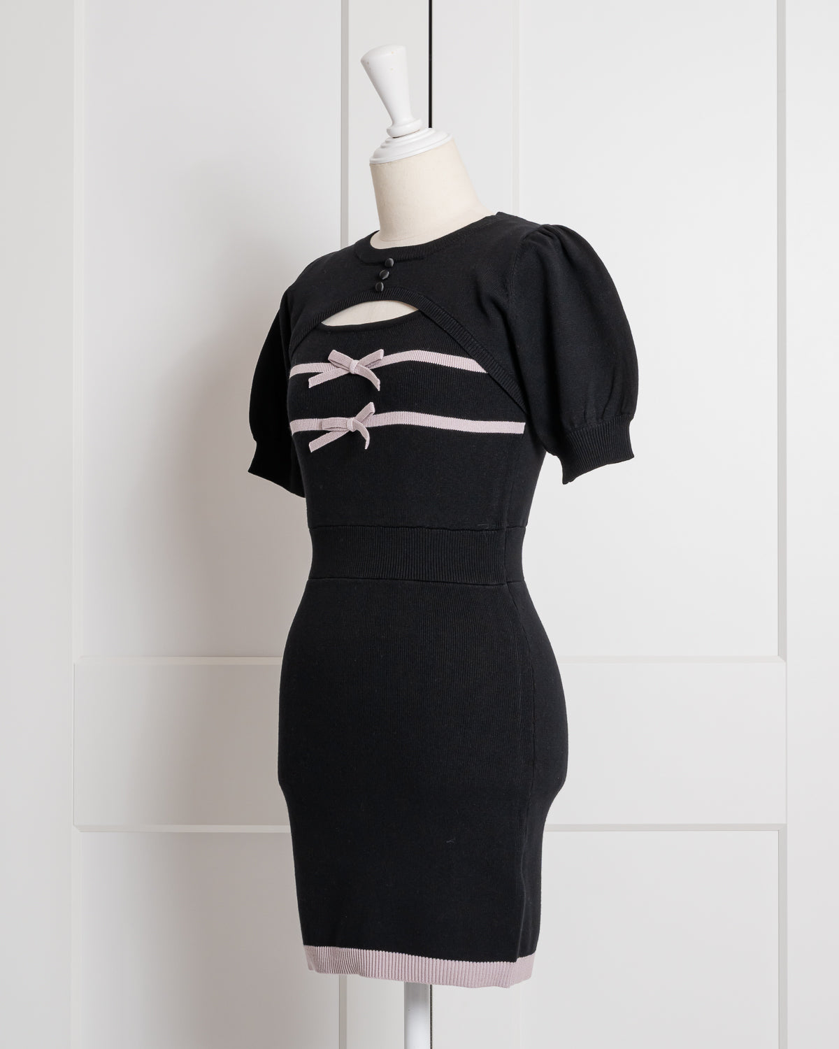 リボンテープレイヤード半袖ニットワンピ