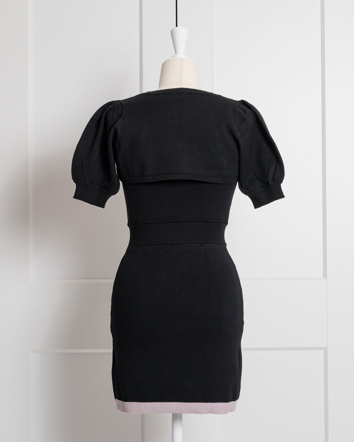 リボンテープレイヤード半袖ニットワンピ