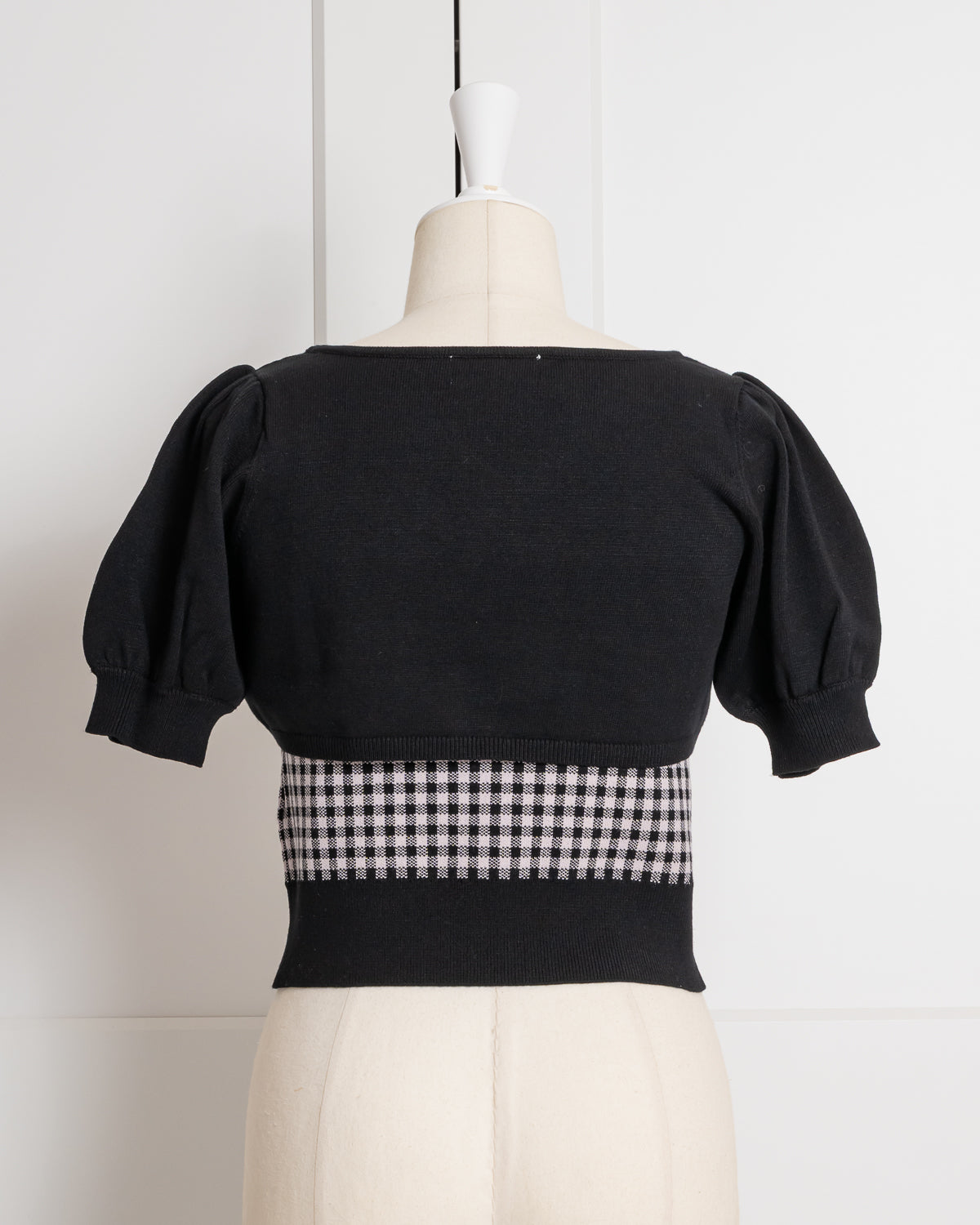 リボン半袖ニット×ギンガムキャミセット