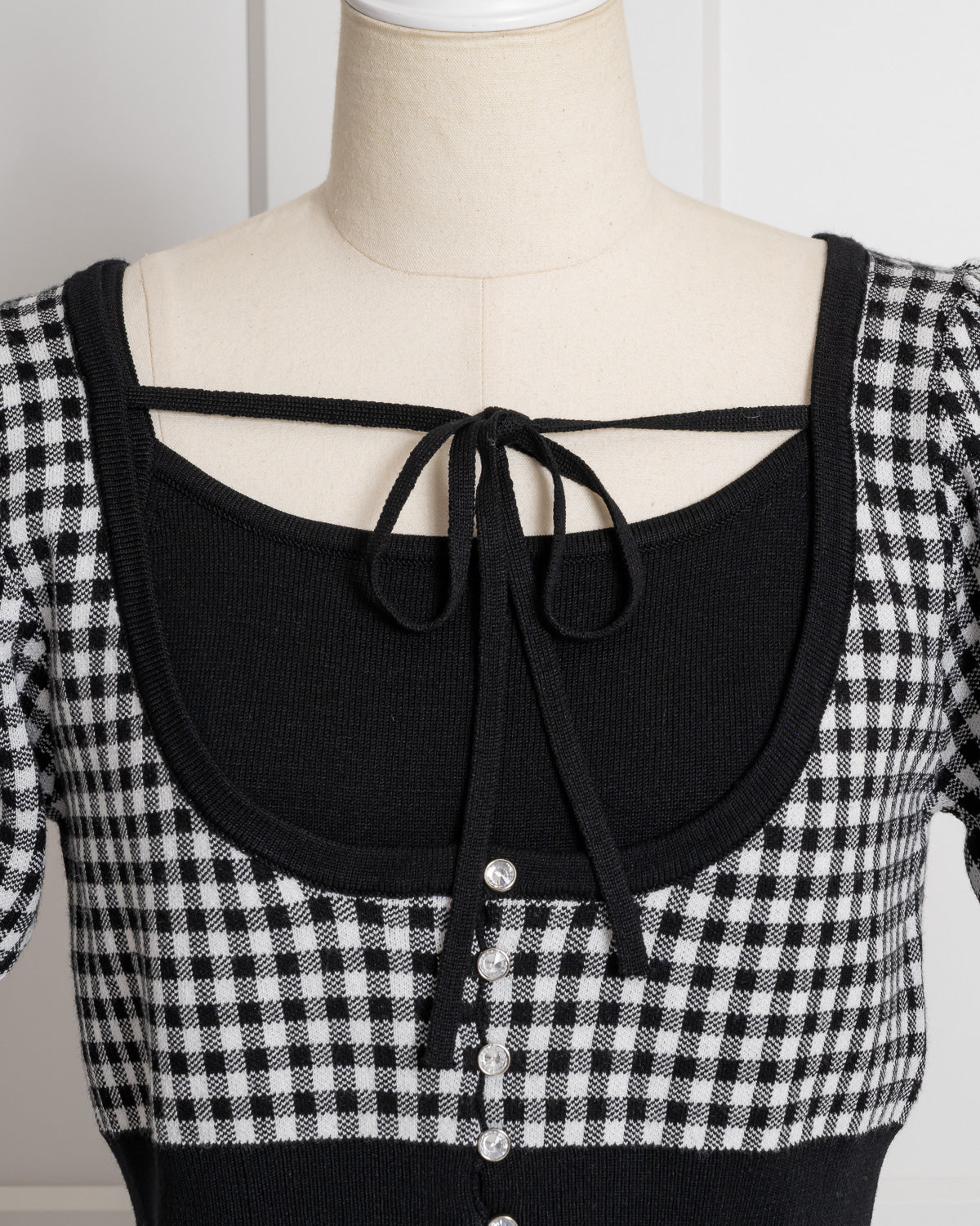 ギンガムレイヤードニットワンピ