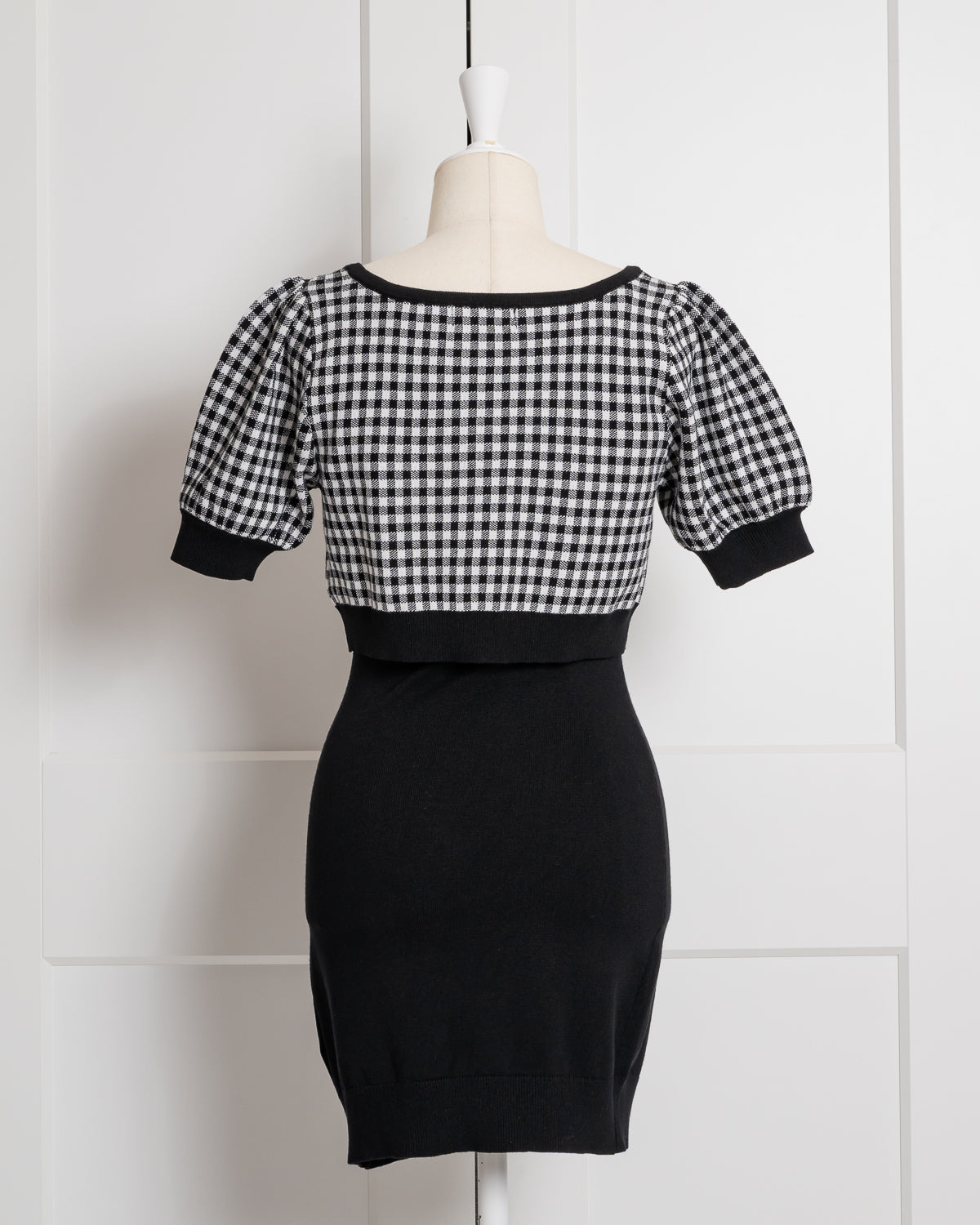 ギンガムレイヤードニットワンピ