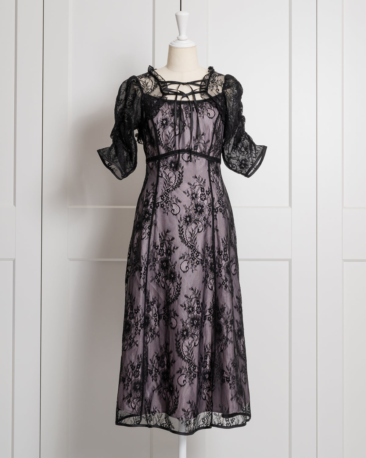 バイカラーレースケープロングワンピース