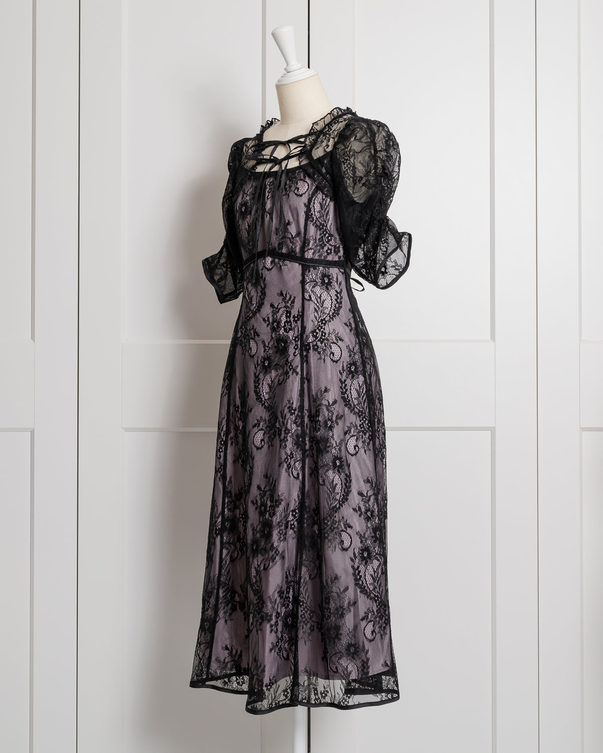 バイカラーレースケープロングワンピース