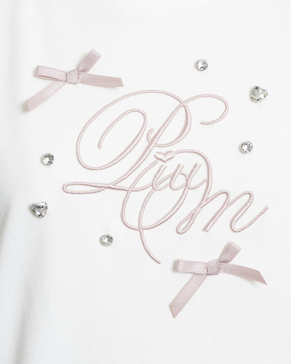 リボンビジューロゴ刺繍Tシャツ