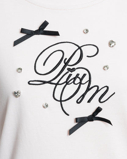 リボンビジューロゴ刺繍Tシャツ