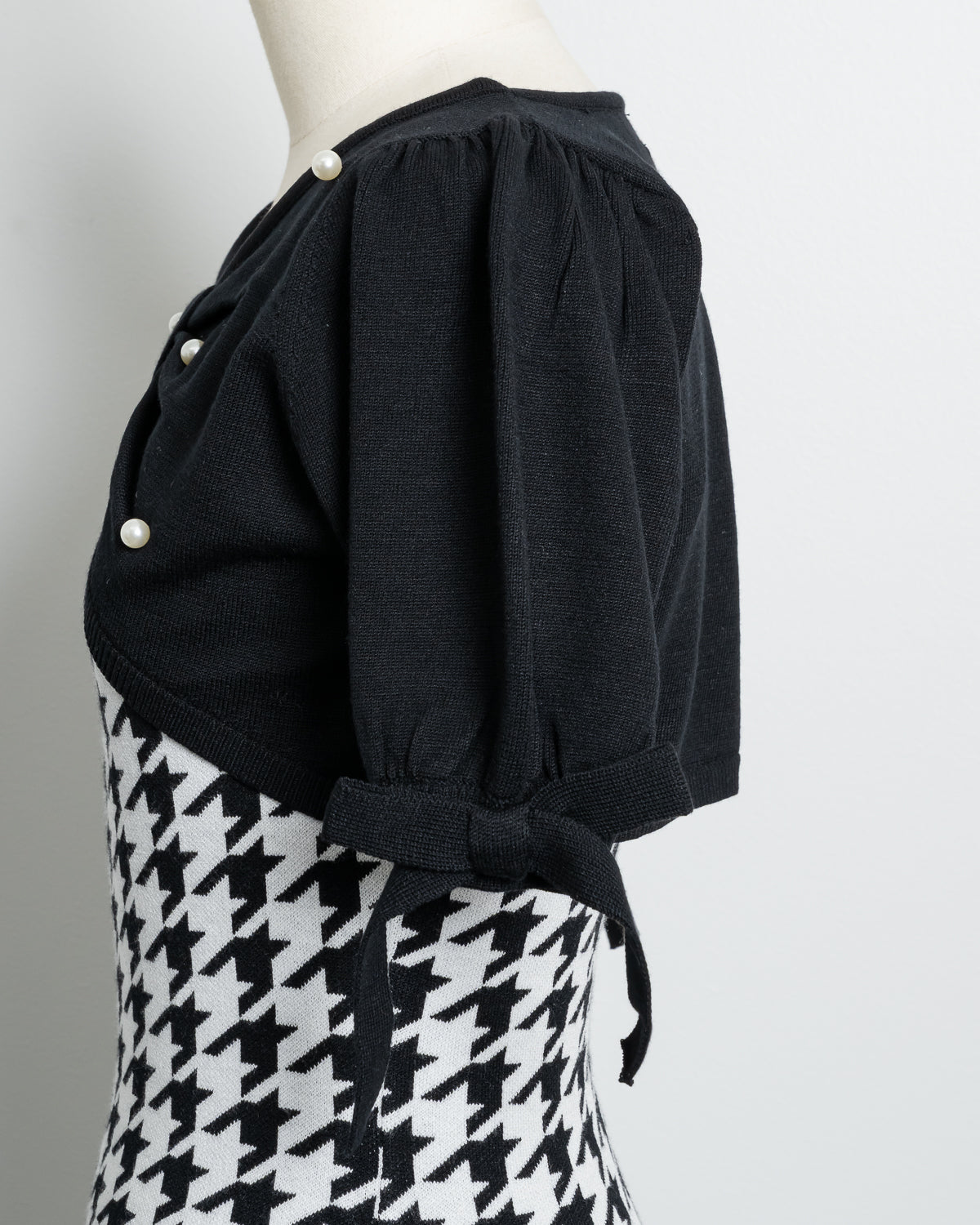 リボンニット×千鳥柄ニットワンピース