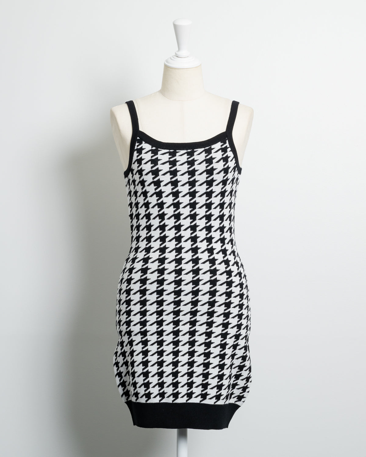 リボンニット×千鳥柄ニットワンピース