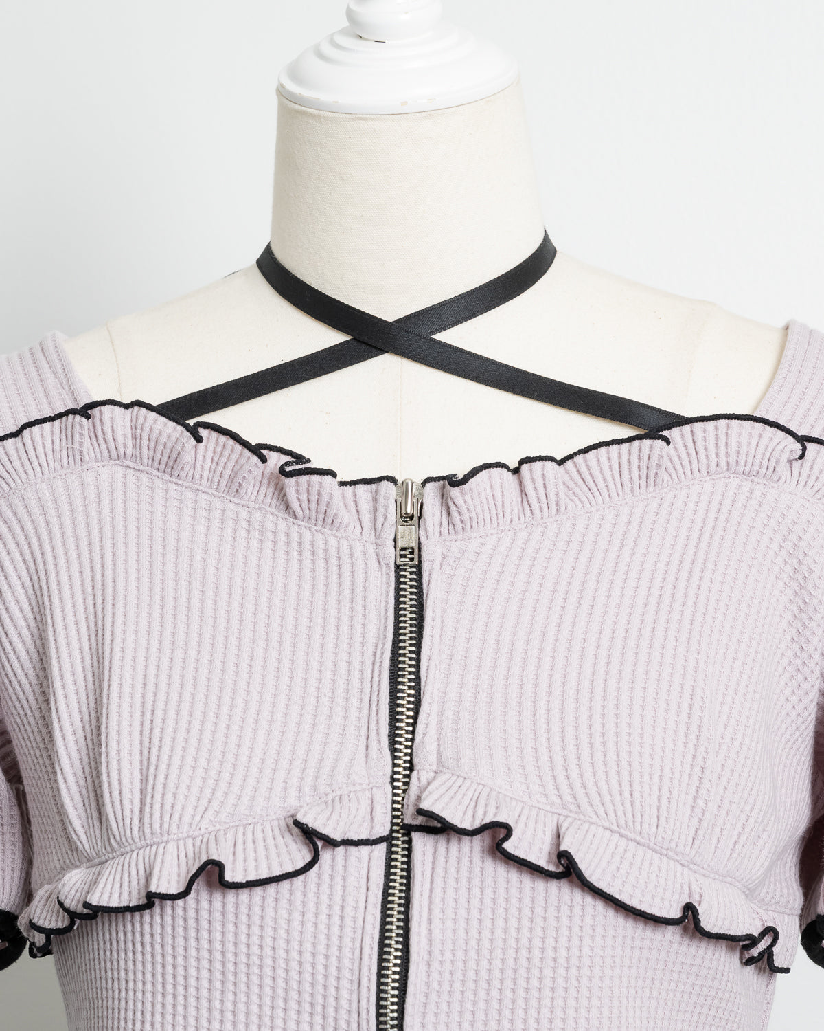 フロントファスナーワッフルカットソー