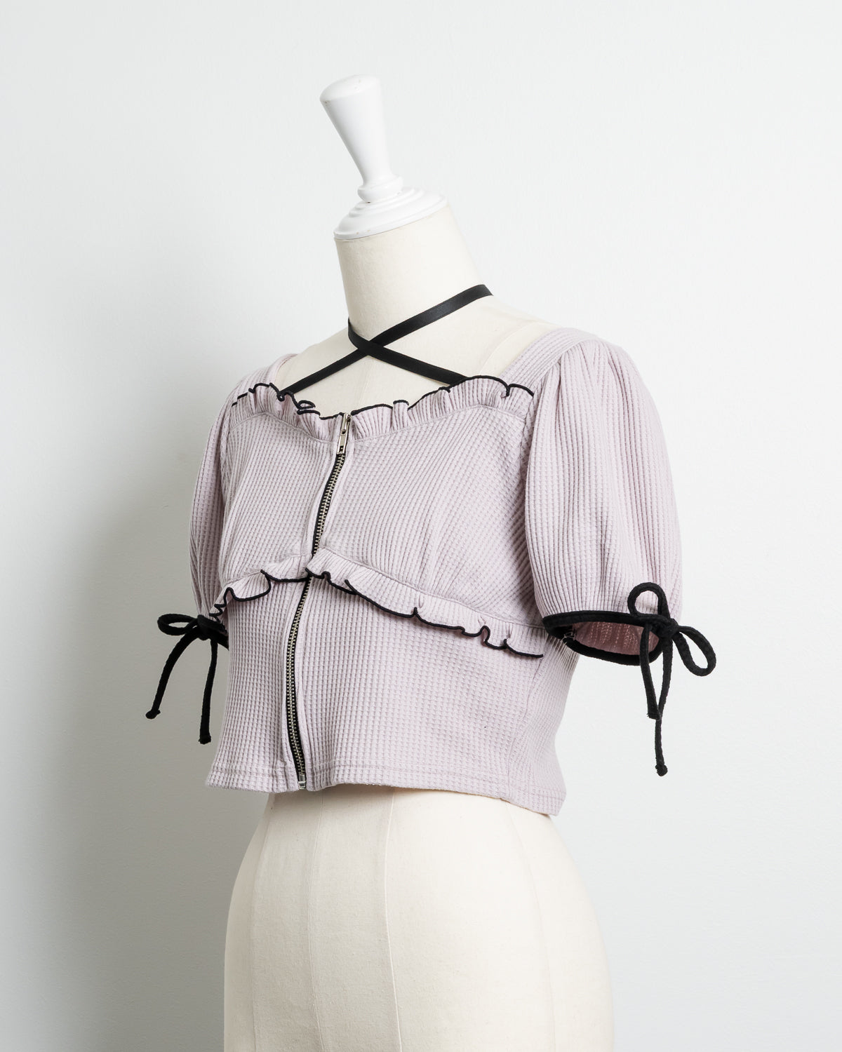 フロントファスナーワッフルカットソー