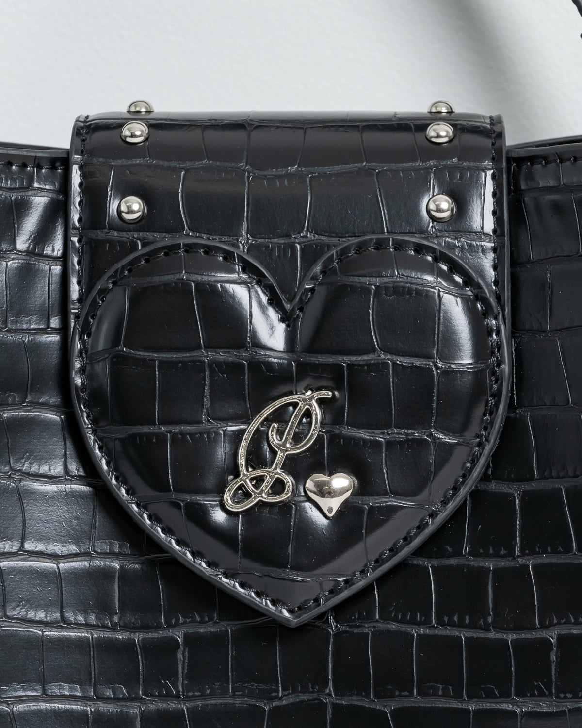 フロントハートクロコ仕切りバッグ