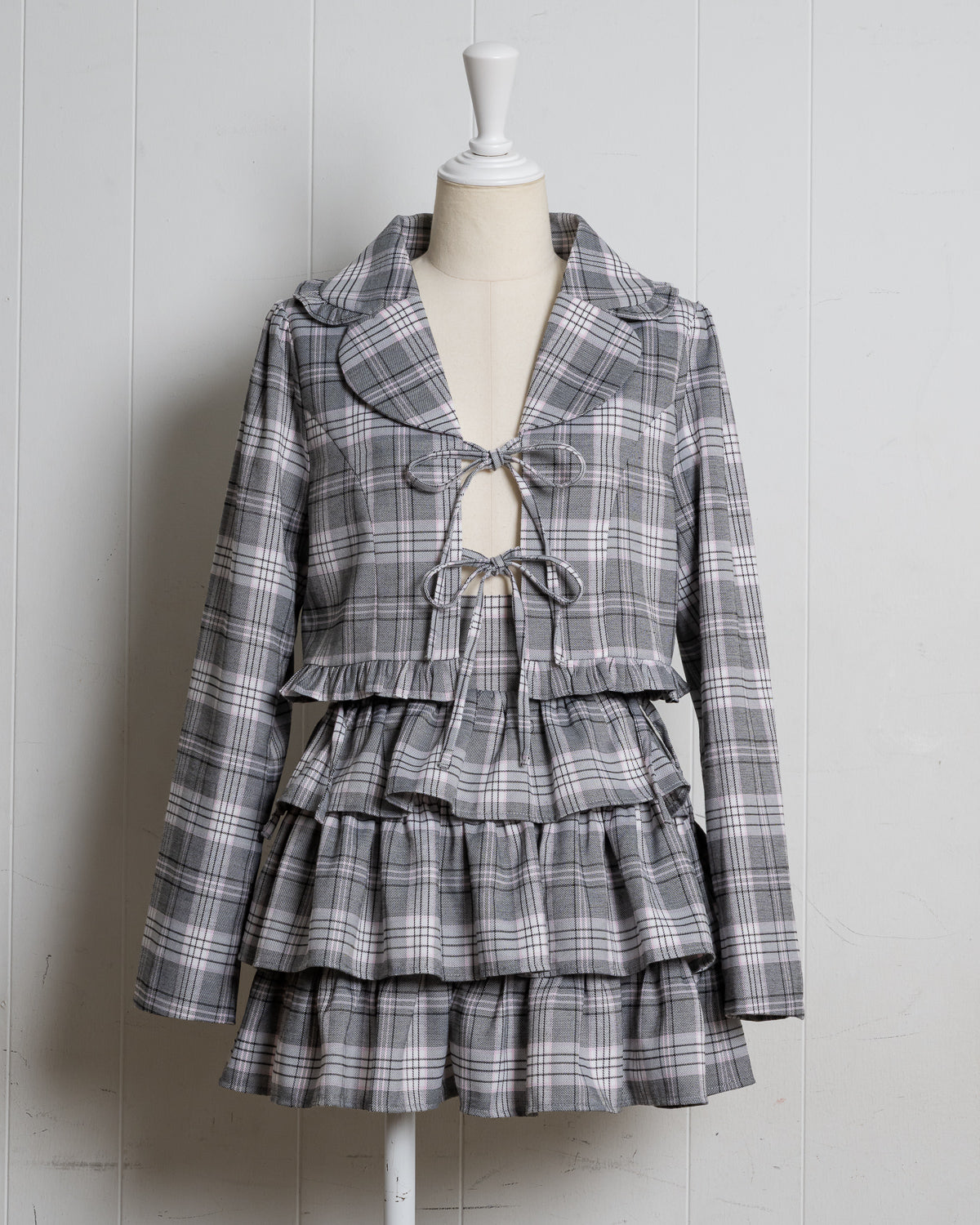 チェックサイドリボンティアードスカート