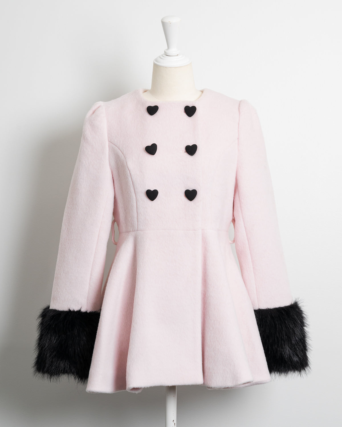 ハートボタンリボンベルトシャギーコート