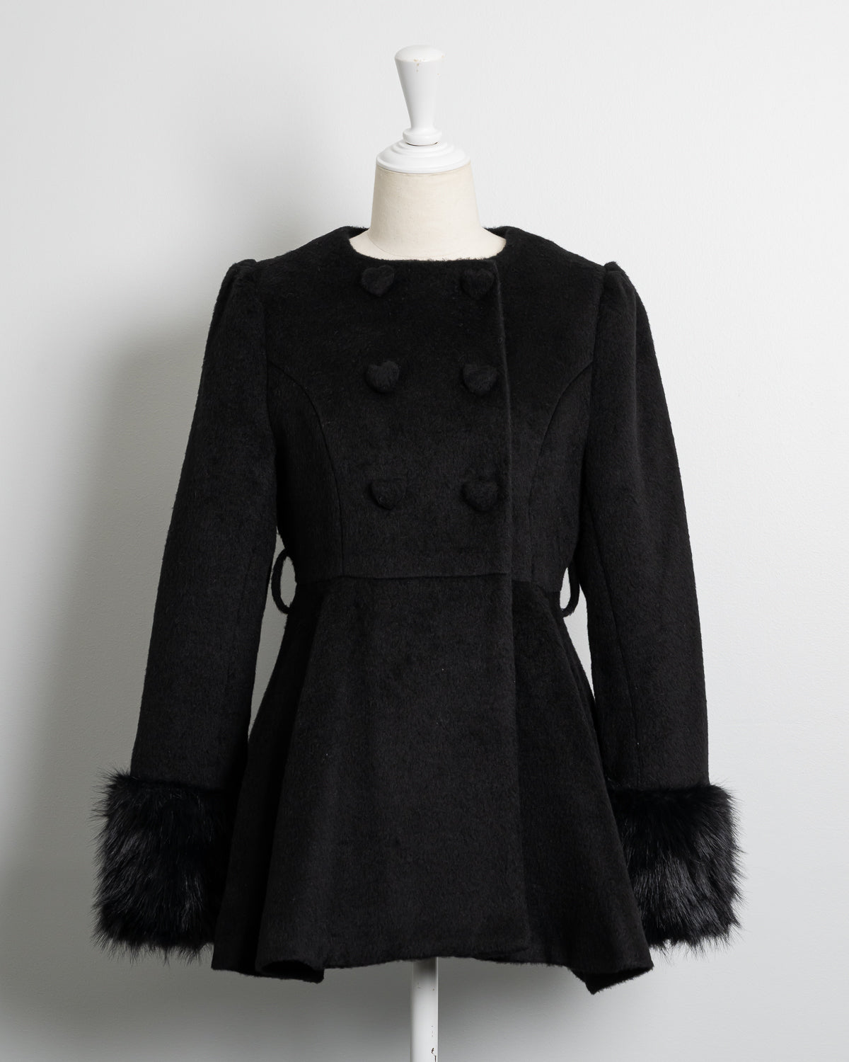 ハートボタンリボンベルトシャギーコート