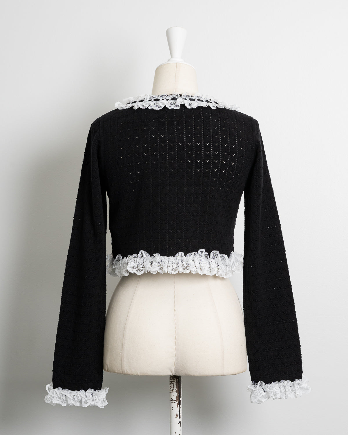 レースフリルはしごリボンニットカーデ