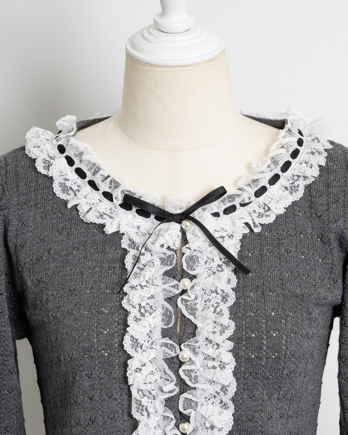 レースフリルはしごリボンニットカーデ