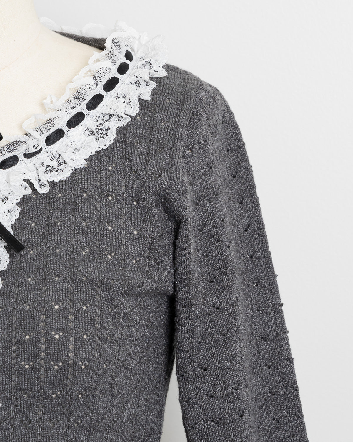 レースフリルはしごリボンニットカーデ