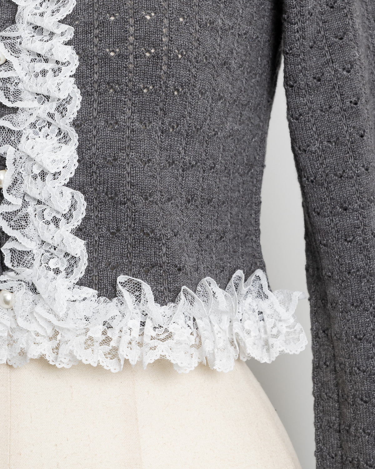 レースフリルはしごリボンニットカーデ
