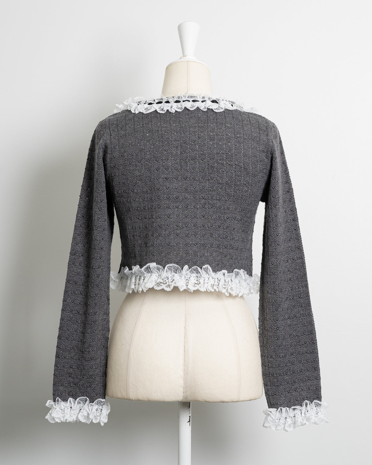 レースフリルはしごリボンニットカーデ