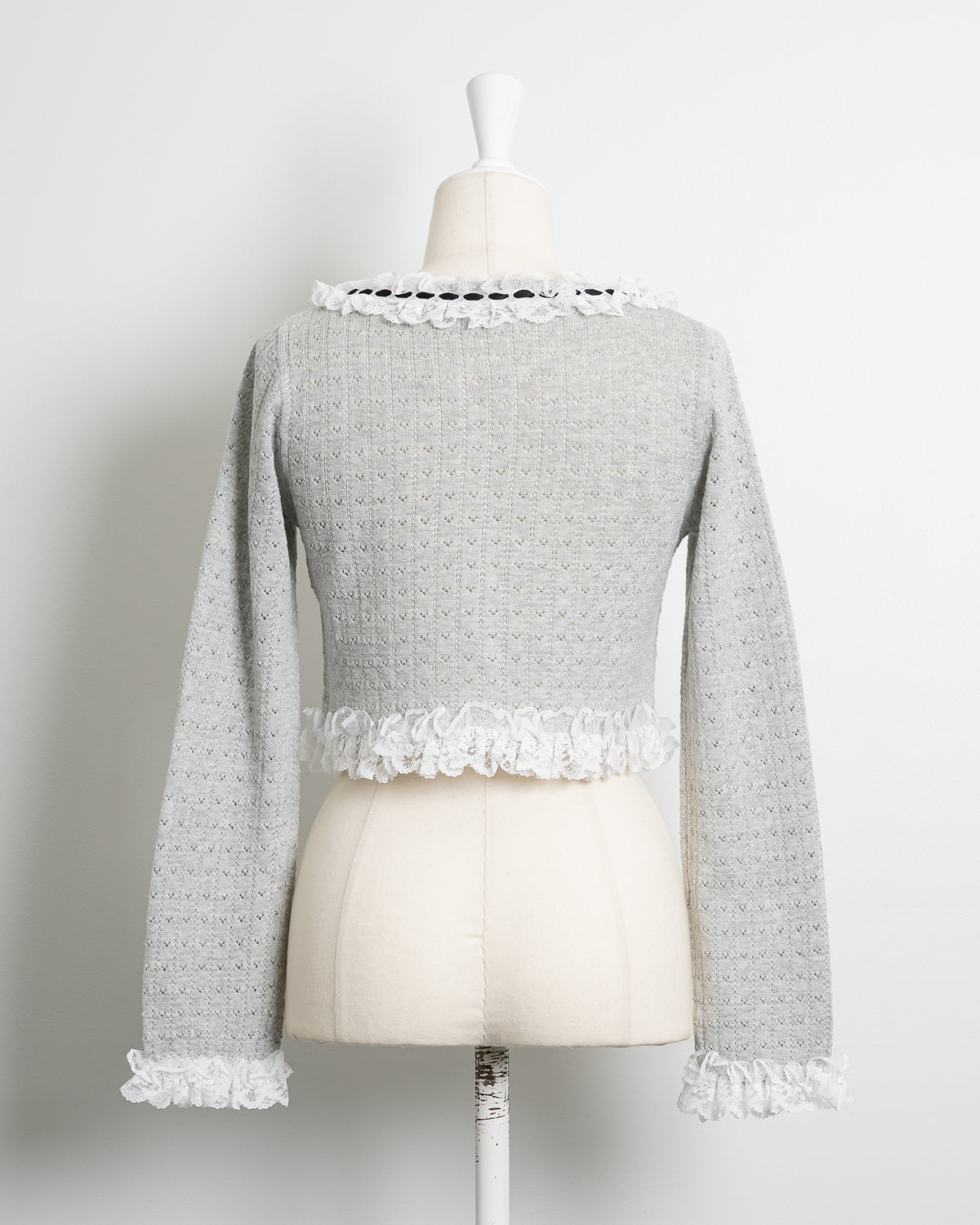 レースフリルはしごリボンニットカーデ