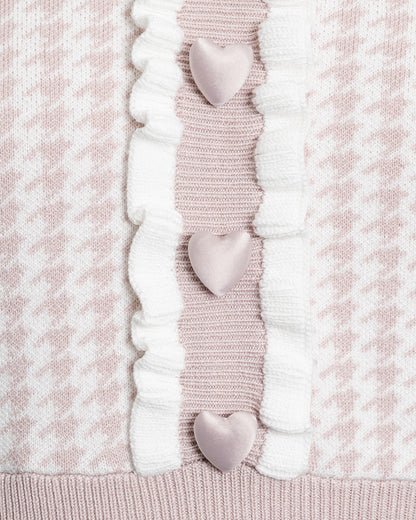 フリルカラーハートボタンニットワンピース