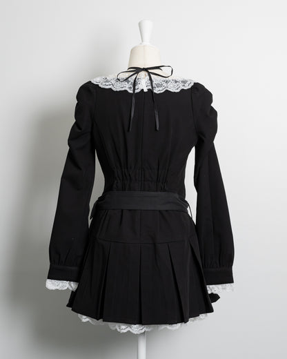レースフリルプリーツミニワンピース