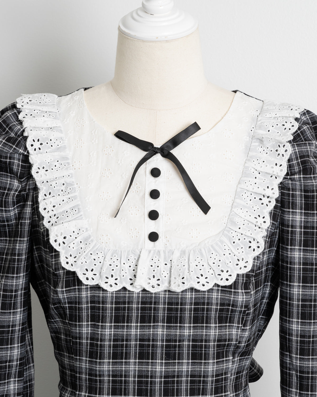 コットンレース長袖カフェワンピース – pium