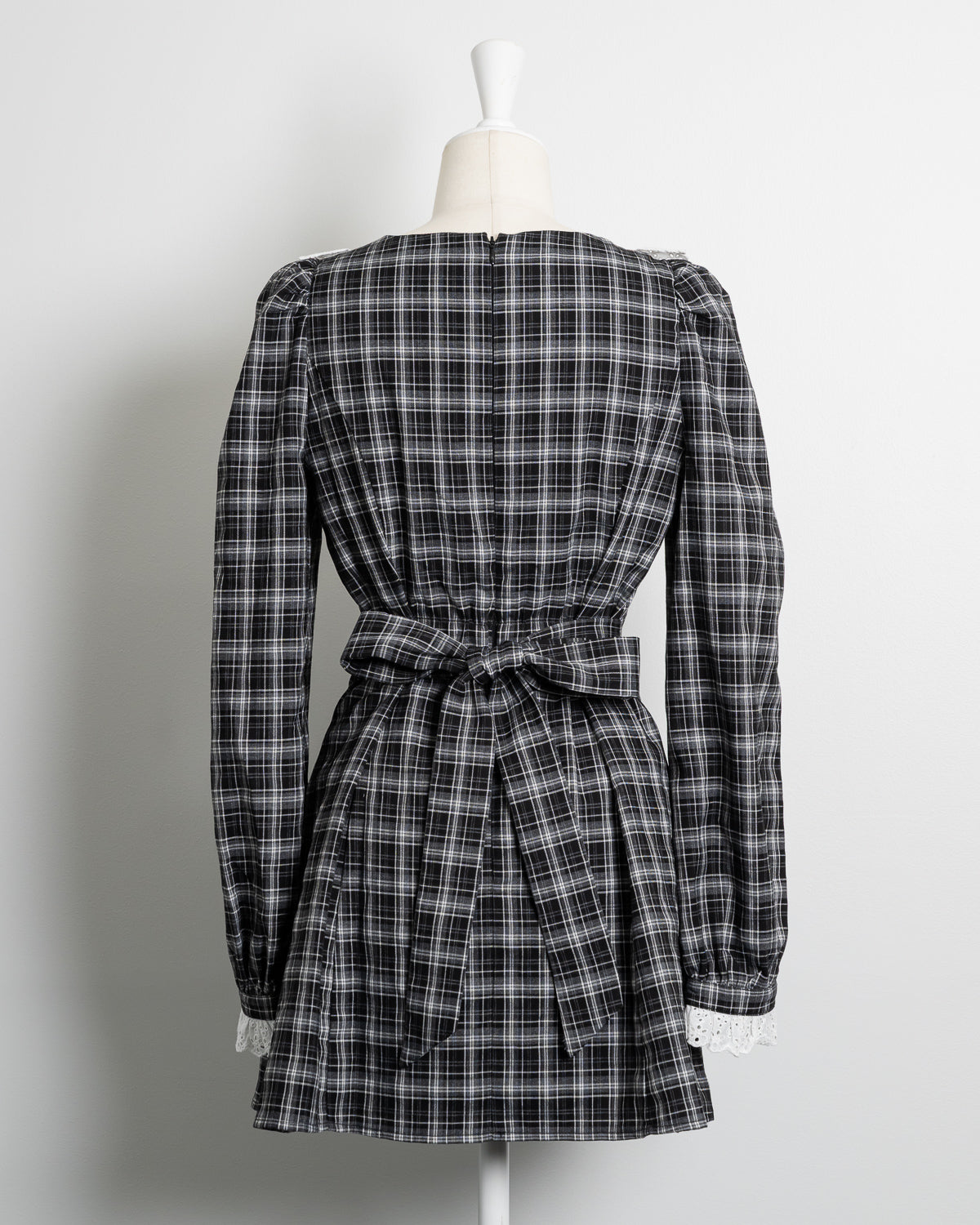 コットンレース長袖カフェワンピース