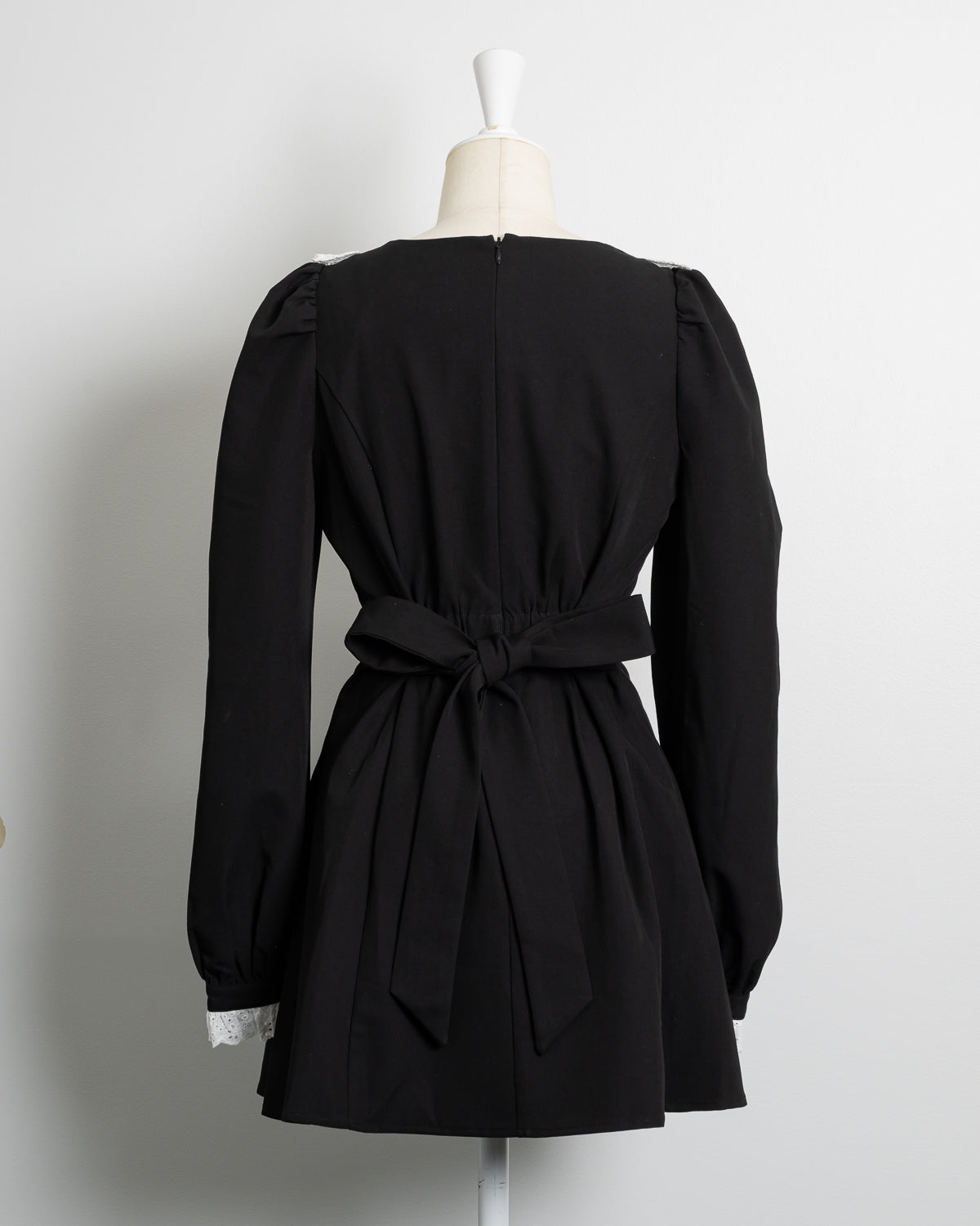 コットンレース長袖カフェワンピース